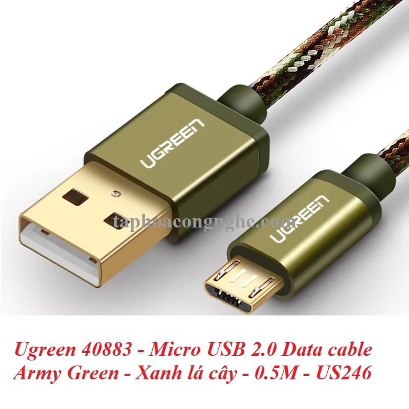 Ugreen 40883 0.5M màu Xanh lá Cáp sạc truyền dữ liệu USB 2.0 sang MICRO USB dây bọc lưới US246 30040883